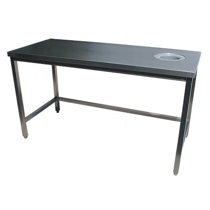Table de travail avec trou vide ordure en inox alimentaire